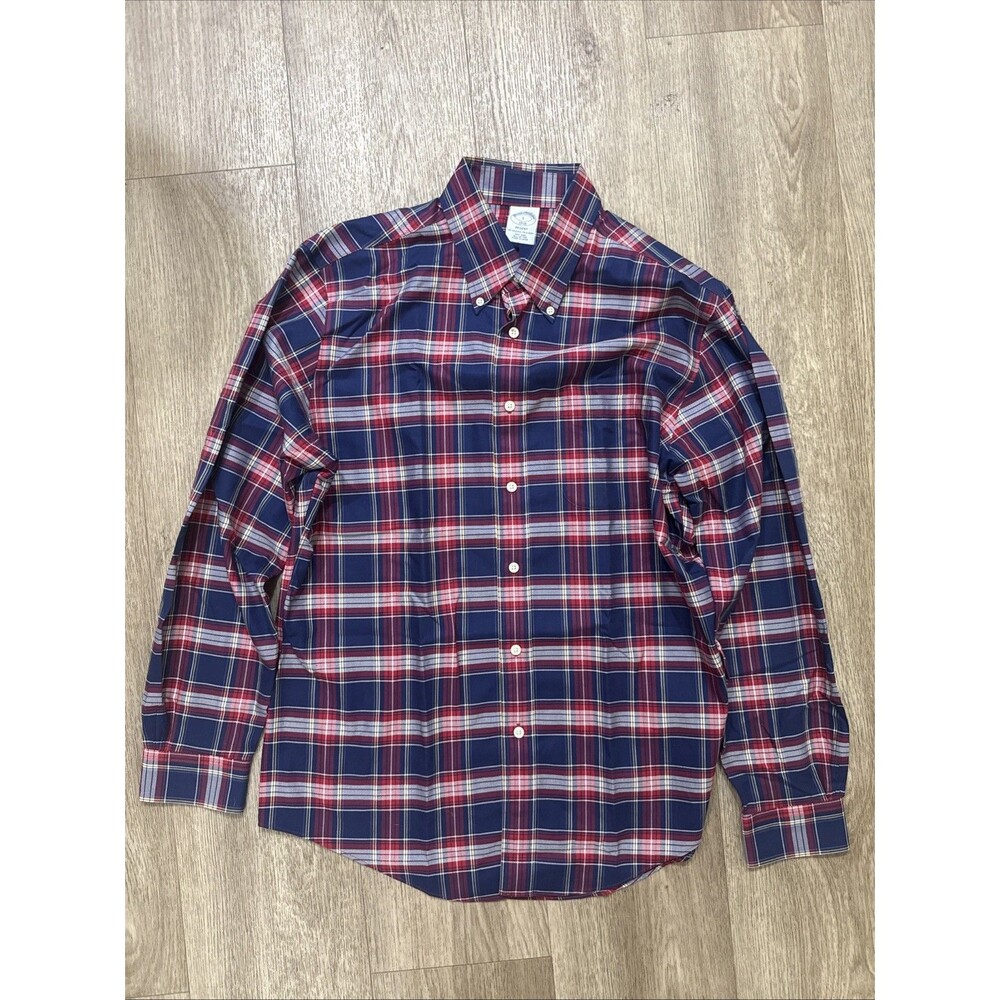 Brooks Brothers Men’s Large Regent Non-iron Flannel Pattern Red White Blue